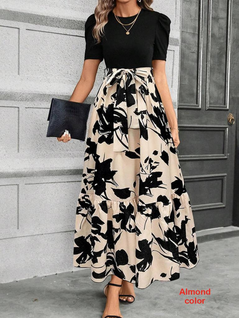 Floral Print High Waist Elegant Dress for Women,elegant Dress,party Dress,summer Dress,flower Print,high Waist Dress