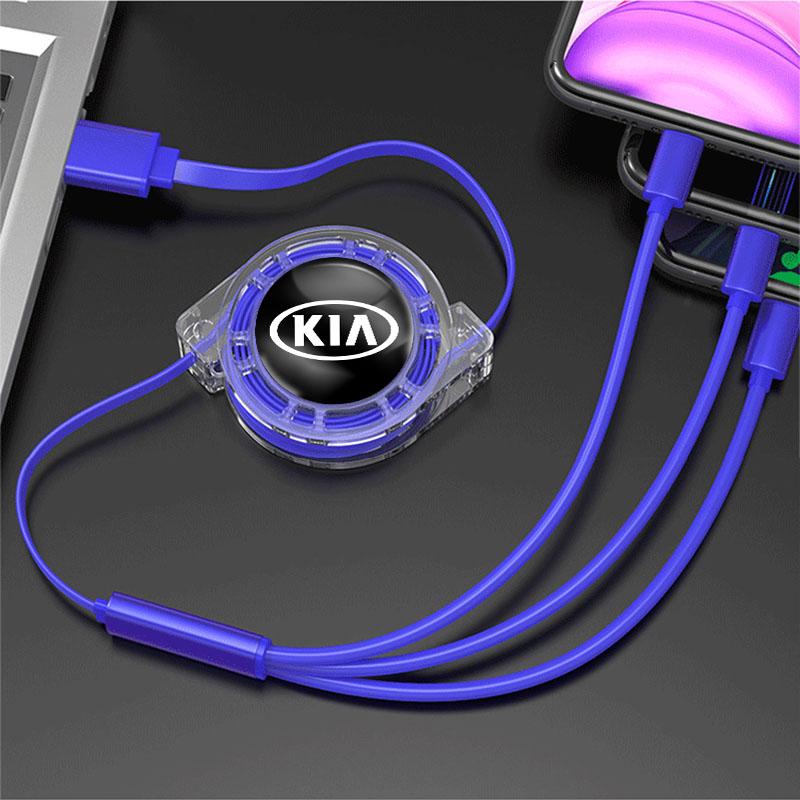 3 In 1 Micro USB Type C Charging Cable Charger Wire For KIA K5 K9 Sorento Ceed Sportage Stinger Niro Soul Cerato EV6 Stonic RIO