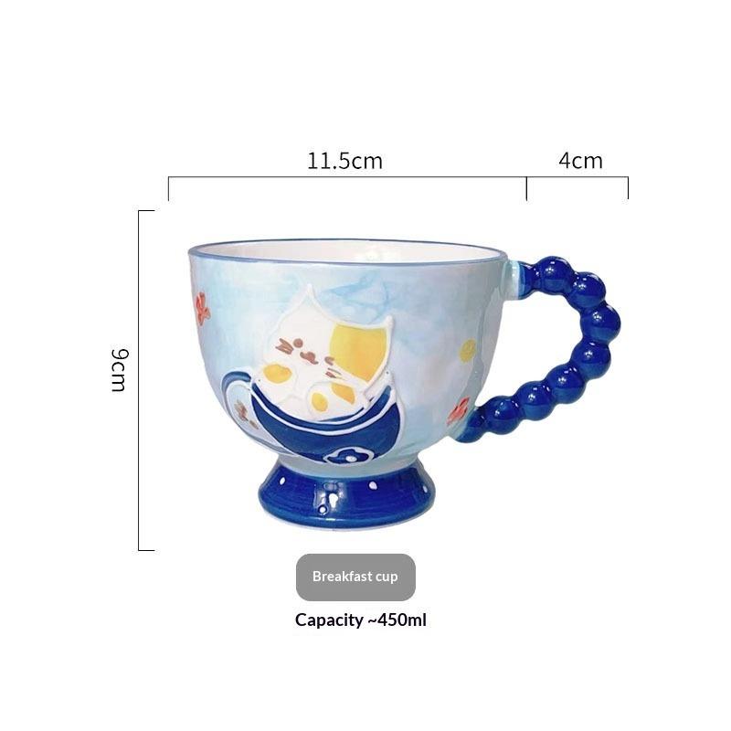Hand-painted Ceramic Cup Cute Creative Bead Handle Breakfast Cup High Value Large Capacity Milk Oat Cup Drinking Cup