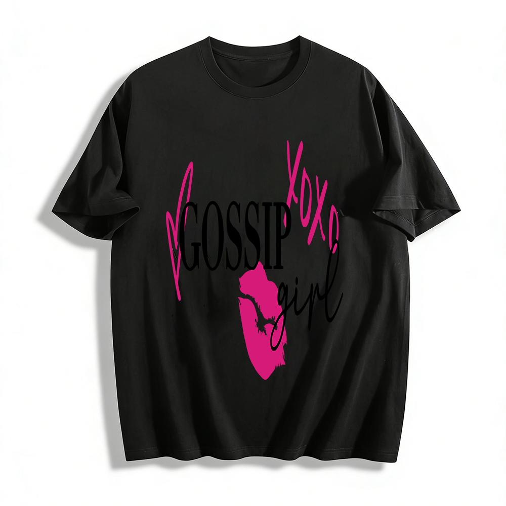 Gossip Girl Themed Print Casual Top Retro Y2K Style Spice Girl Streetwear Versatile T-Shirt Pure cotton T-shirt XXS
