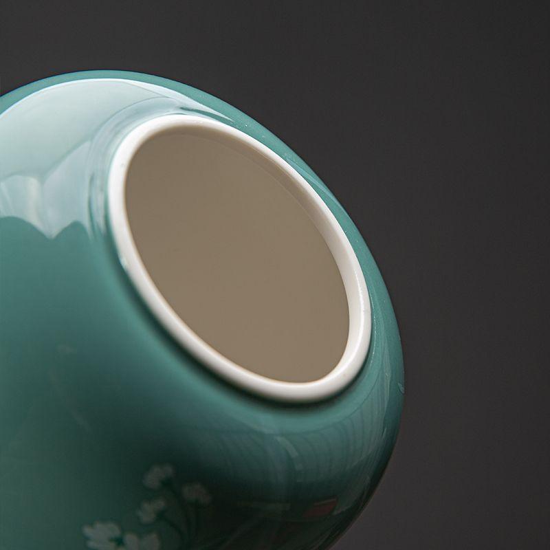 Chinese Ceramic Tea Canister Green Flower Candy Canister Delicate Multifunctional Coffee Bean Food Storage Jar Moisture-proof