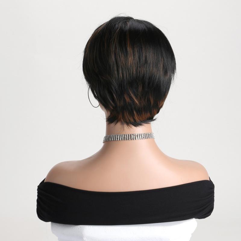 Ladies Short Bob Wig Synthetic Wig with Bangs Black Brown Hair Wigs for Black Women Party Daily Used Heat Resistant Fiber Wig