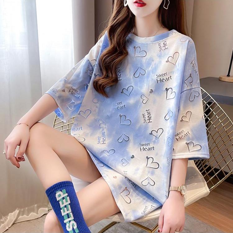 

Летний галстук Окрашенная любовь Выдолбленная футболка Короткий рукав Топы Геометрические свободные женщины Одежда