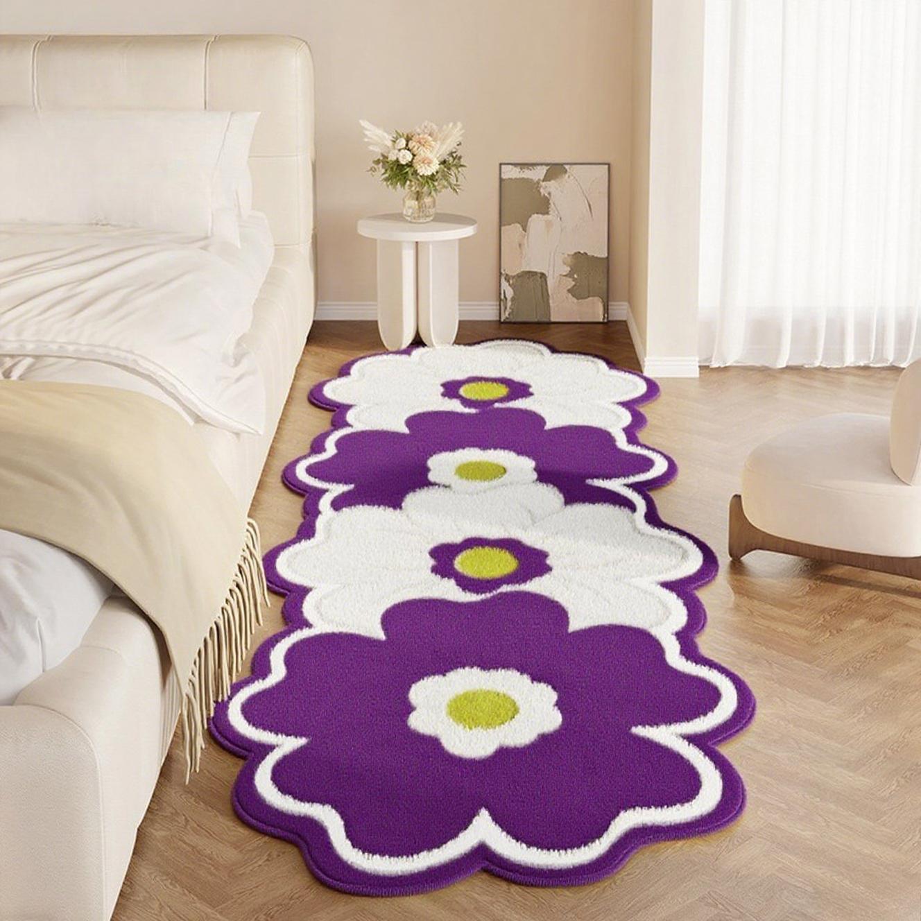 Décoration de Chambre Motif Floral Tapis Rose Épais Pelucheux Tapis de Sol de Chevet Formes Irrégulières Tapis pour Salon Tapis Doux Moelleux 50x80cm