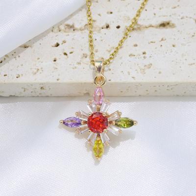Luxury Colorful Cross Zirconia Pendant Necklaces for Women New Fashion Wedding Party Necklace Jewelry Accessories