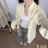 American Retro Yellow Striped Collar Shirt Jacket for Women Spring and Autumn Loose Casual Cardigan Lazy Top