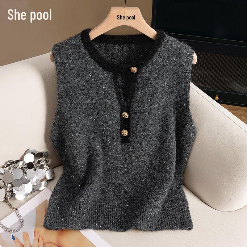

Women s Elegant Wool Blend Hollow Knit Vest S