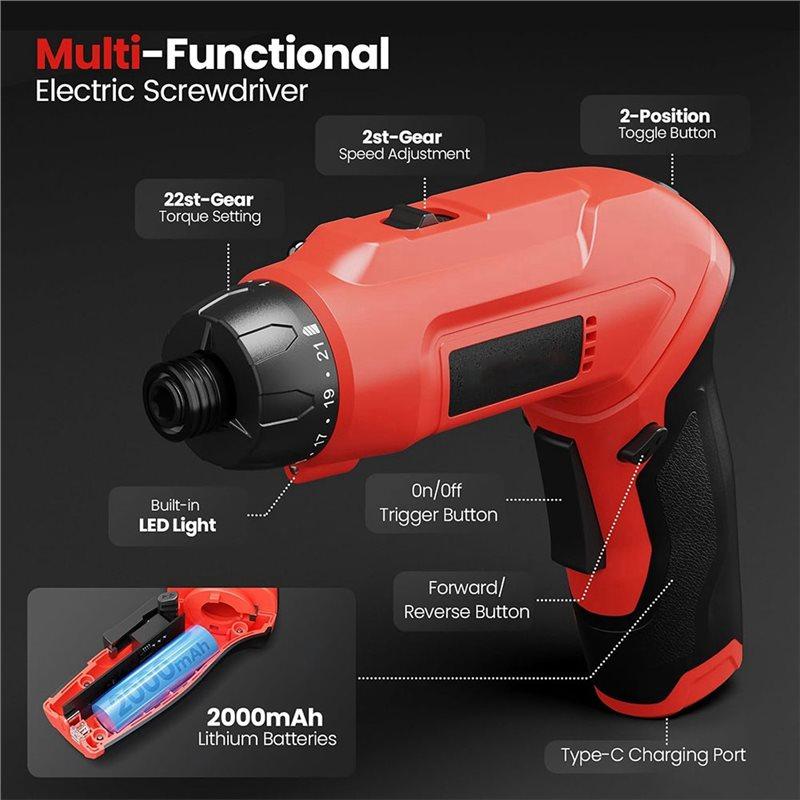 CYCLI-Electric Screwdriver-3.6V Cordless 7.1N. M Rechargeable Screwdriver Featuring 38PCS Bits, Power Screwdriver With Pivoting