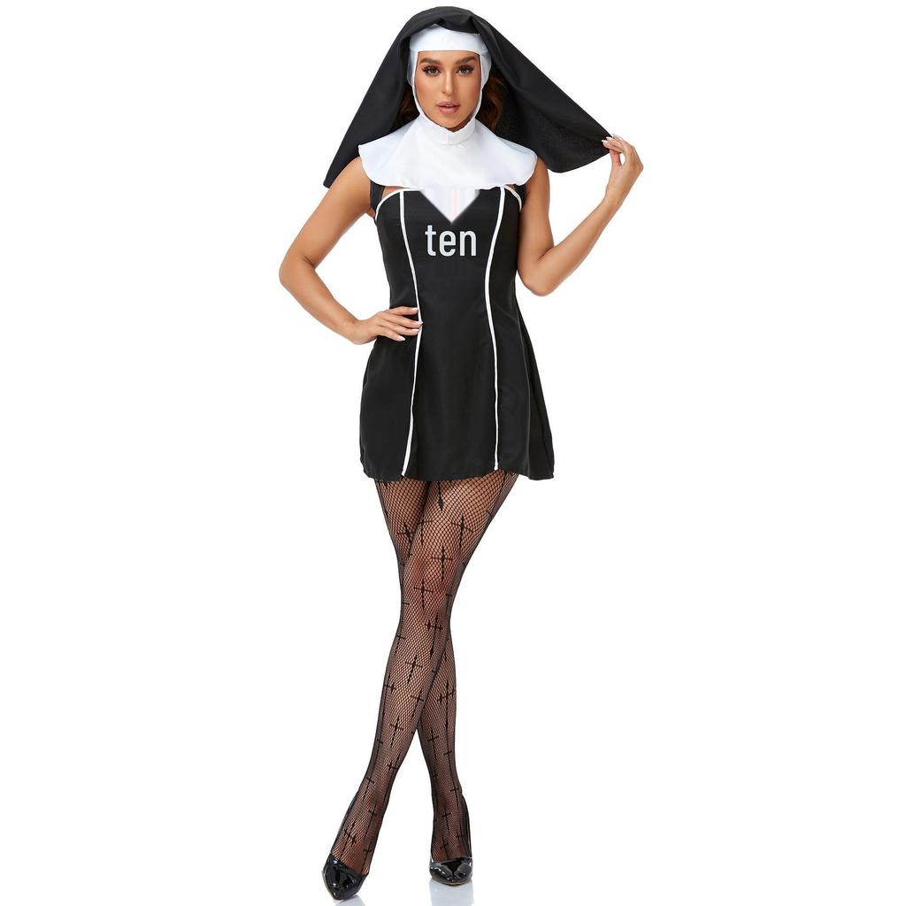 Women's M-XL Halloween Nun Role-Playing Costume for Stage Performances