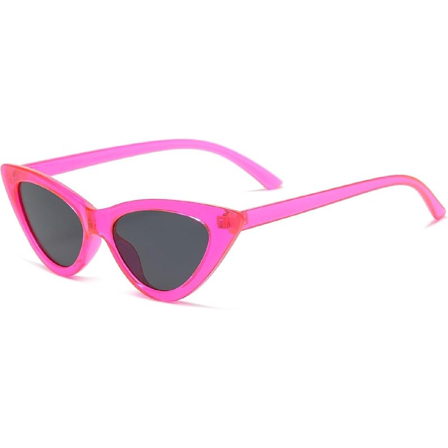 Retro Vintage Narrow Cat Eye Sunglasses for Women Clout Goggles Plastic Frame Barbie Powder
