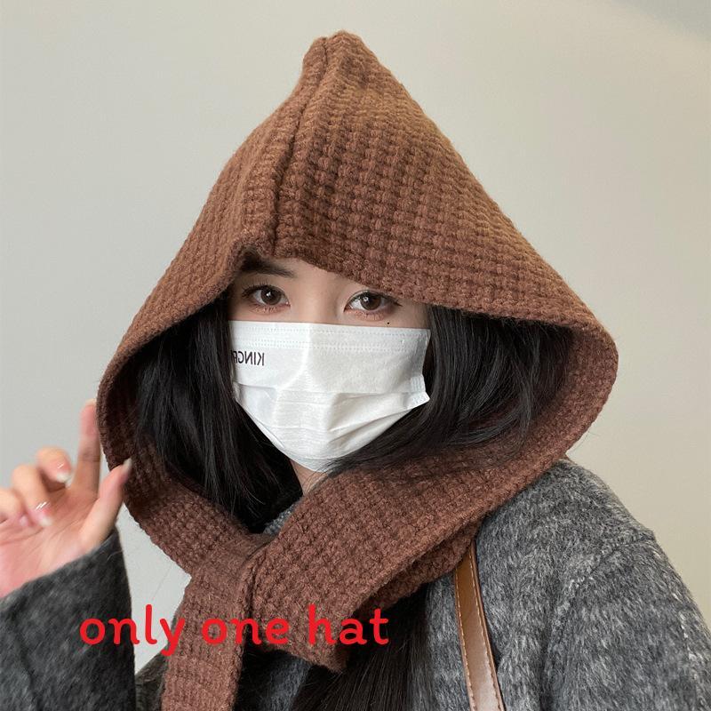 Autumn Winter Womens Knit Hat Scarf Combo With Large Brim And High Top Style