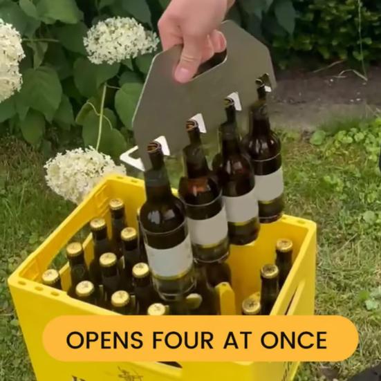 The Quad Beer Opener Stainless Steel Beer Bottle Carrier Multi-Tool Beer Caddy Holder with Bottle Opener Carry And Open 4 Bottles for Beer Lovers BBQs