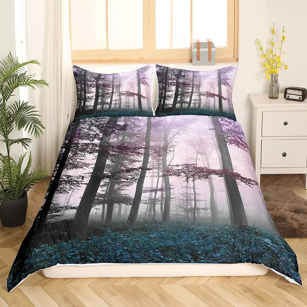 Tree Lush King Queen Bedding Set Dense Birch Trees Duvet Cover Jungle Nature Botanical Quilt Cover Polyester Comforter Cover