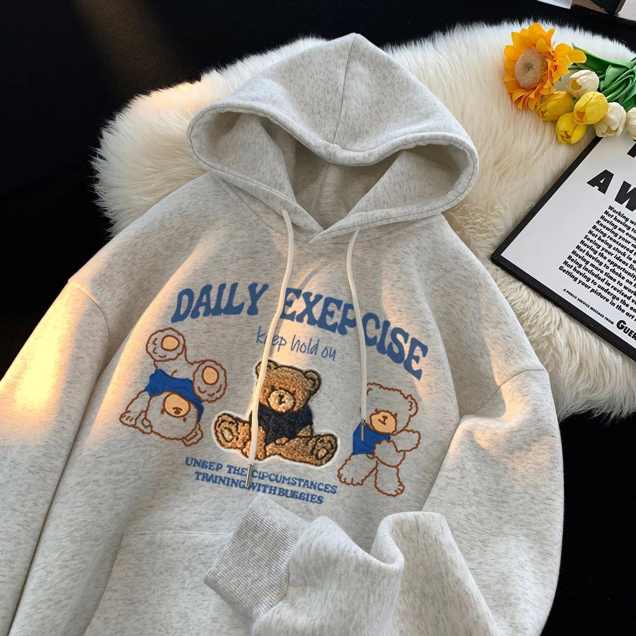 

Женская хлопковая толстовка с капюшоном в американском стиле - Осенне-зимняя толстовка-пуловер свободного кроя с принтом XL (131-145 jin)