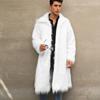 Mens White Faux Fur Lapel Long Open Front Coat Soft Daily Wear