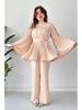 Nuovo Set Moda Donna 2024: Top Pieghettato con Lacci e Pantaloni a Gamba Larga