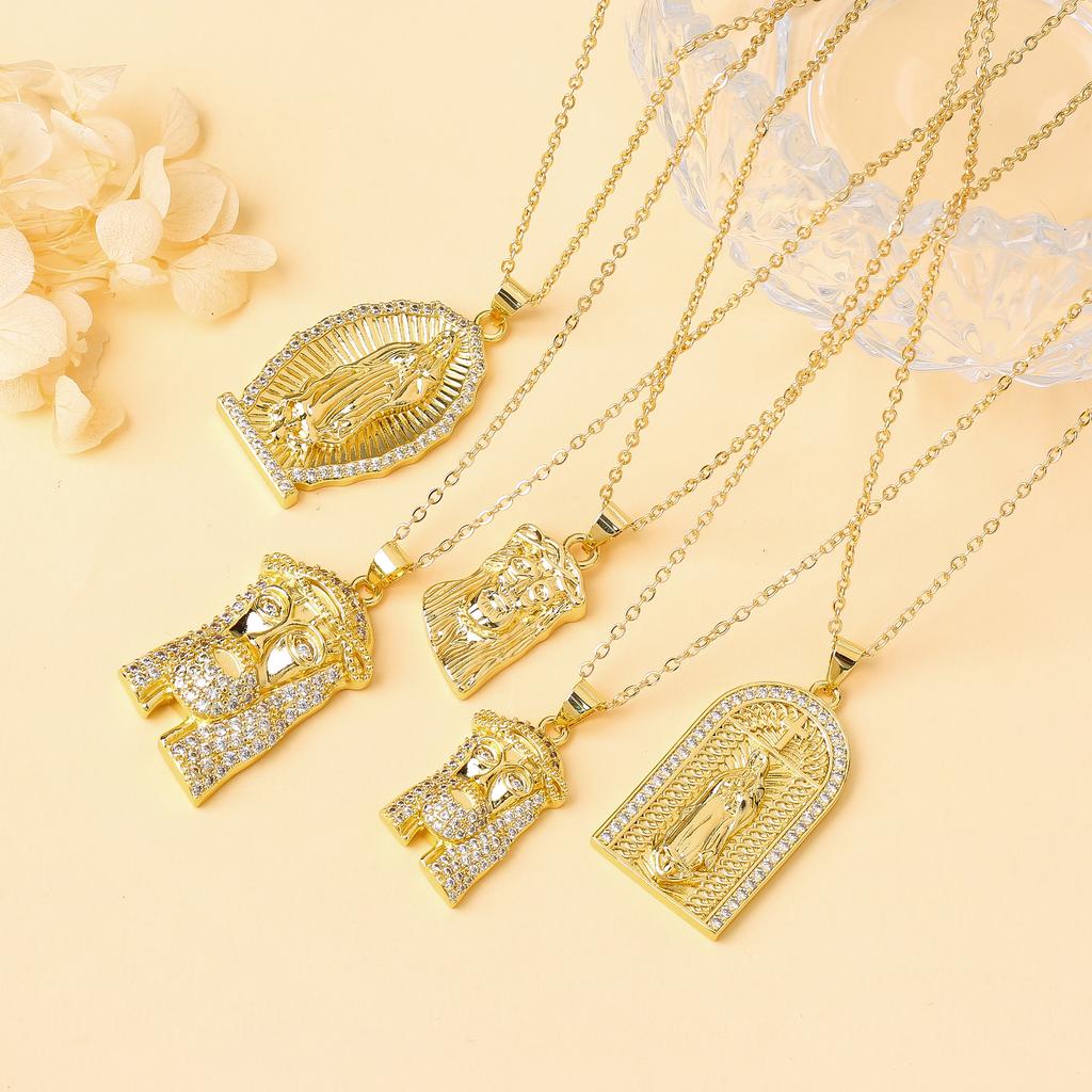 New Arrival Religion Moon/Arch Shaped Virgin Mary Jesus Zirconia Pendant Necklace Elegant Vintage Charm Jewelry Gift for Women