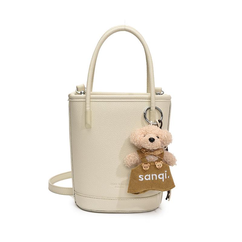 Wholesale New Products Niche Simple Solid Color Lychee Pattern Texture Hand Carry Bucket Bag Versatile Foreign Style Commuting Messenger Women's Bag