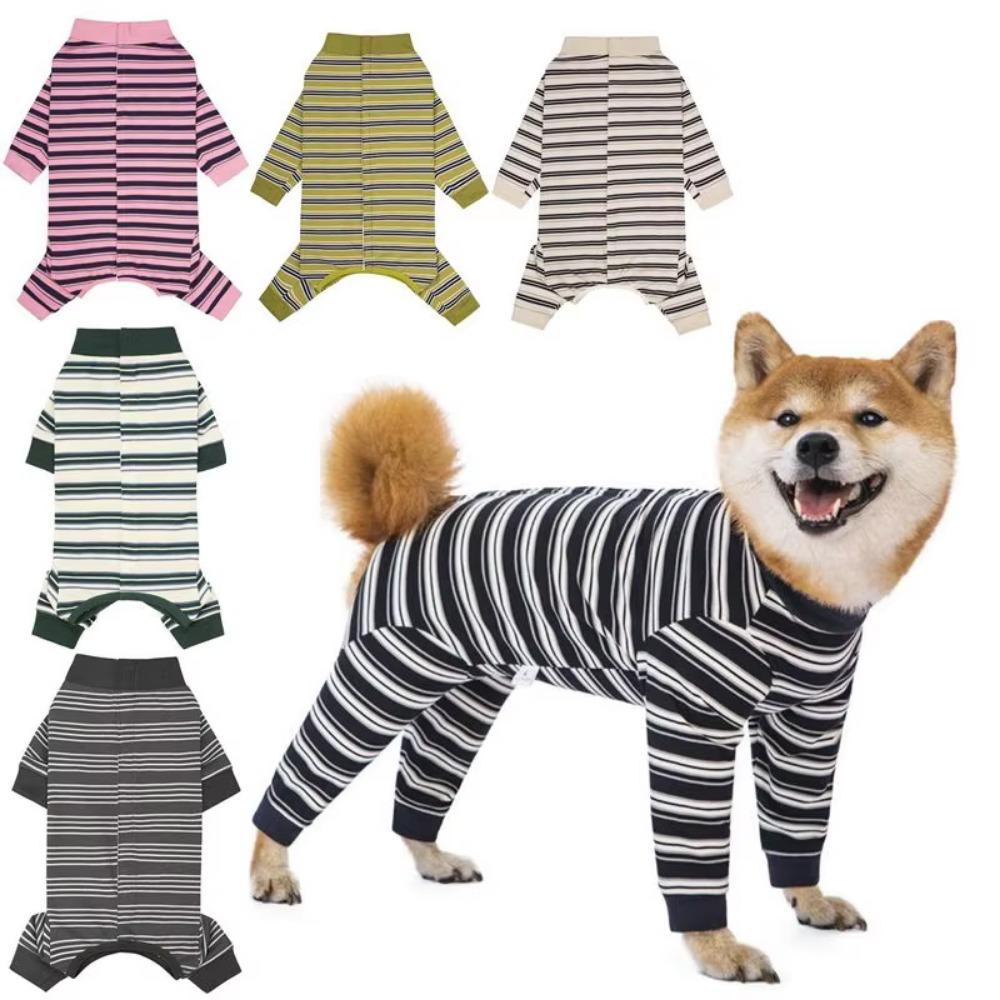 Fashionable Pet Dog Clothes Polyester Dog Pajamas Durable Puppy Stripes Jumpsuits Home