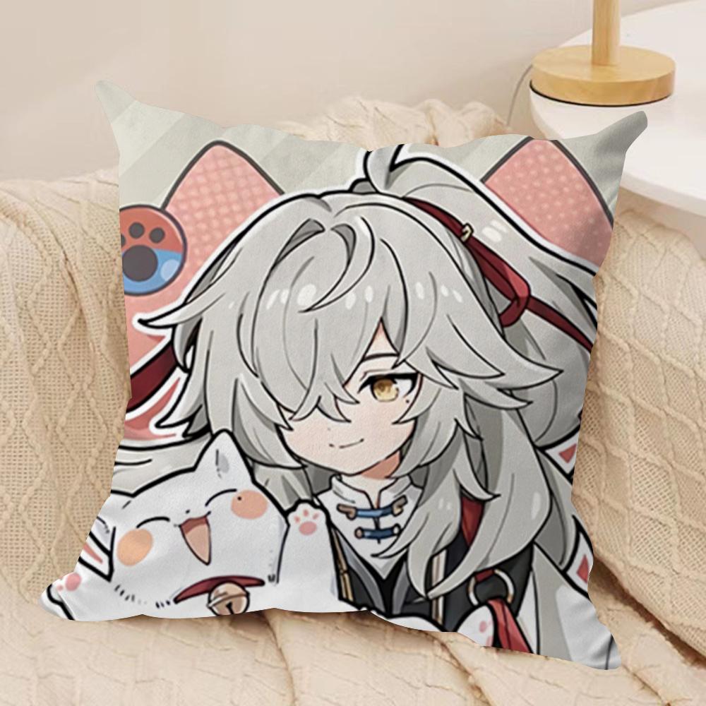 Chibi Honkai Star Rail Cushion Cover Soft Plush Fabric DoubleSided Printed Sofa Cushion Cover for All Seasons Home Decor Gift