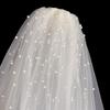 2022 French Style White Beaded Bridal Veil & Mid-Length Wedding Dress