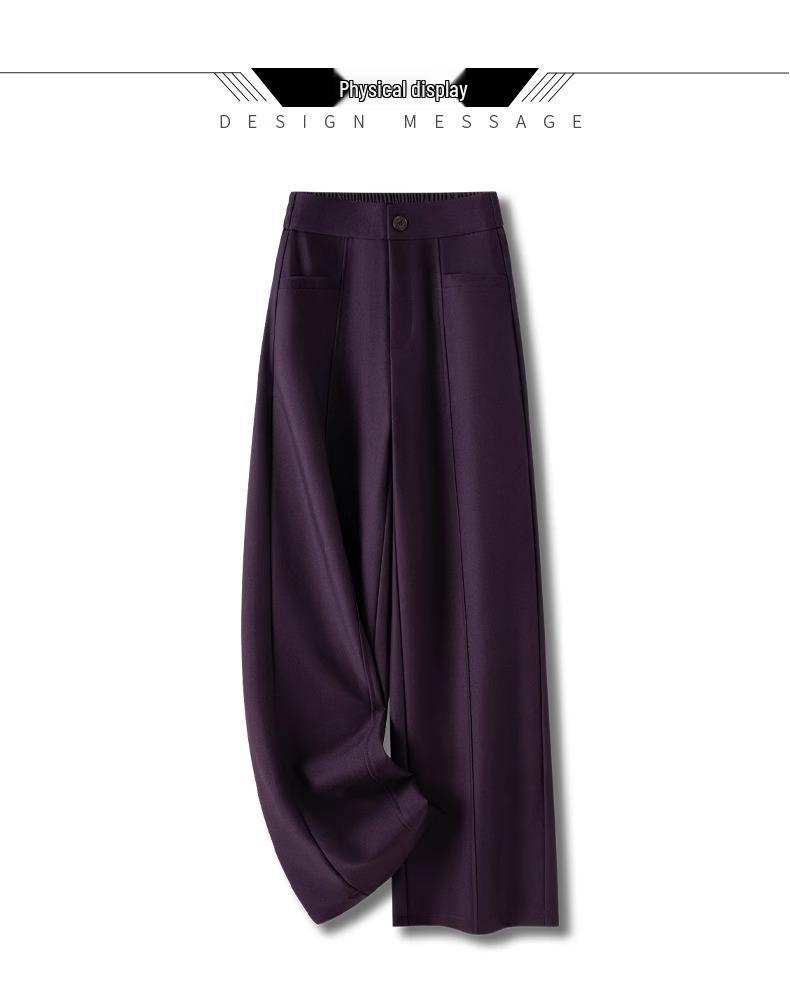 2025 Spring & Autumn Women's Purple High-Waisted Wide-Leg Pants: Loose Drape, Popular Straight-Leg Fit