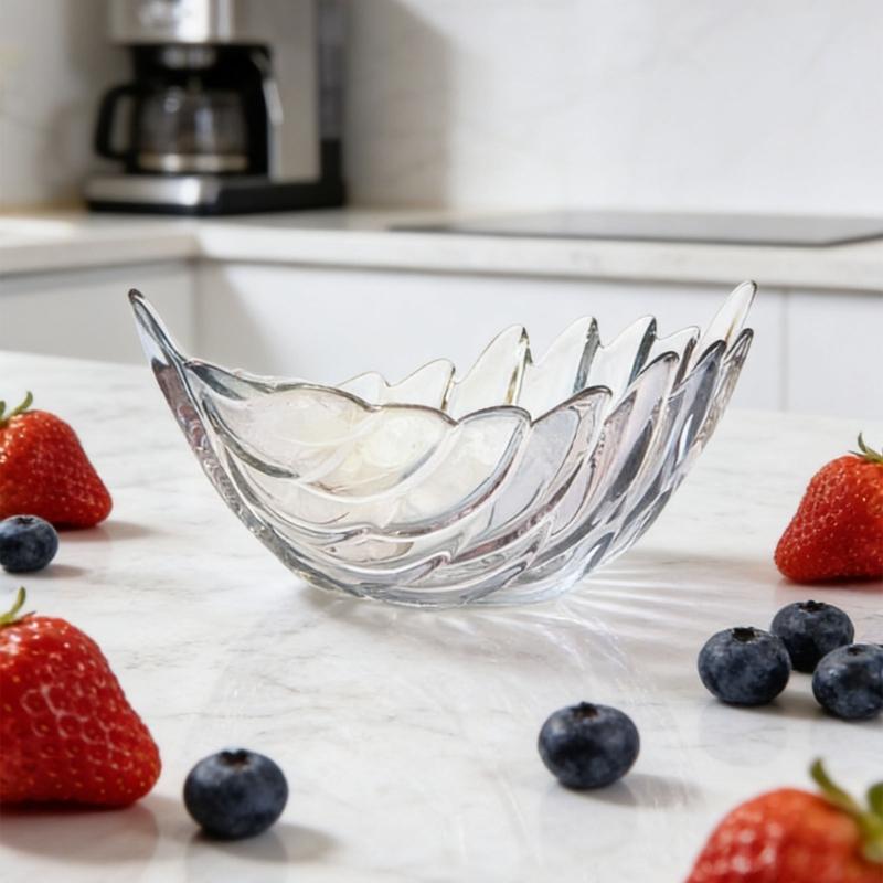 Contemporary Feathered Themed Glass Serving Dish Spacious And Stable For Fruits Treats Or Centerpiece Decoration