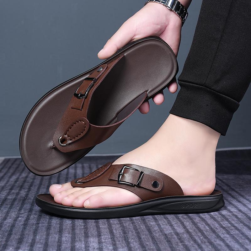 Men Black Slippers Simple Flats Flip Flops Summer Brown White Open Toe Sandals Outdoor Beach Shoes Plus Size 46 47 48