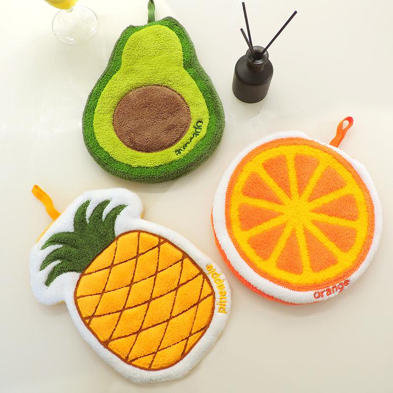 Cartoon Fruit Hand Towel Hanging Absorbent Bathroom Kerchief Coral Fleece Thickened Washcloth
