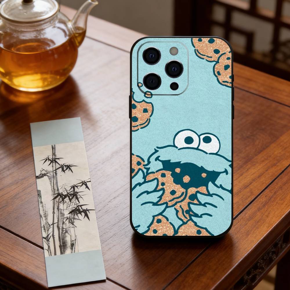 Cute Cartoon C-Cookie Monster Phone Case For iPhone 17, 16,15,14,13,12,11 Plus,Pro Max, Others Soft Black Cover