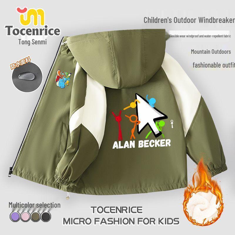 Alan Becker Matchstick Man Five-Color Set + Alan Boys' Fleece-Lined Windbreaker: Autumn/Winter Boys' Outerwear
