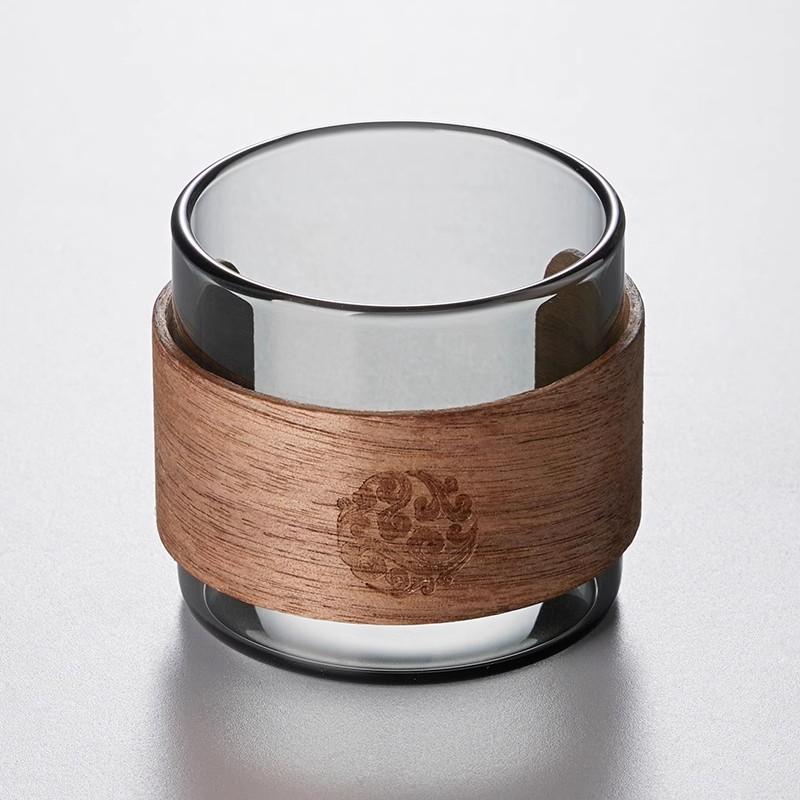 1pcs Heat-resistant Glass Tea Cup Set With Scald Proof Wooden Holder Clear Kungfu Tea Master Cup Home Coffee Espresso Mug