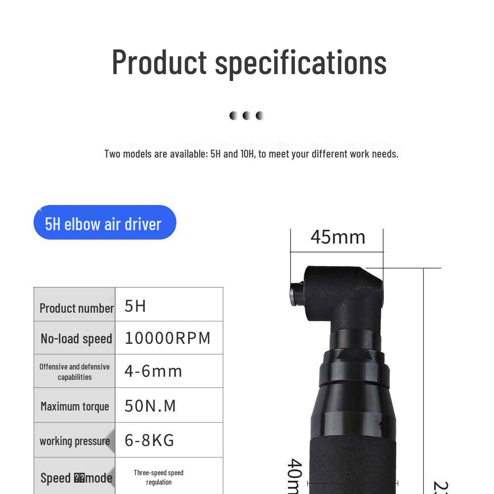 HK 90-Degree Angled Head Pneumatic Air Screwdriver, 5H 10H, Right Angle for Auto Repair