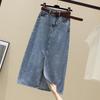 Geteilter Jeansrock für Damen, mittellang, für Frühling und Sommer, hohe Taille, schlankmachender Hüftrock