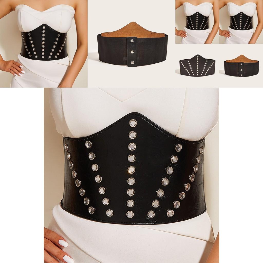 Elegant Pu Material Vintage Wide Waist Belt With Snap Closure For Women