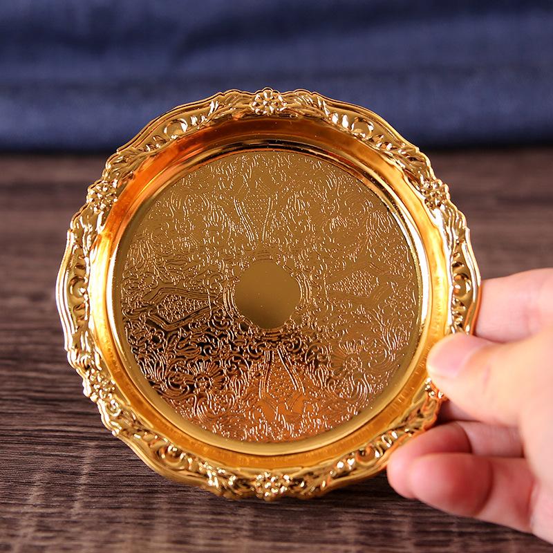 Metalen onderzetter in Europese stijl, hoogwaardige onderzetter voor huishoudelijke theekopjes, decoratie-isolatiemat, Set van 6, inclusief opbergrek