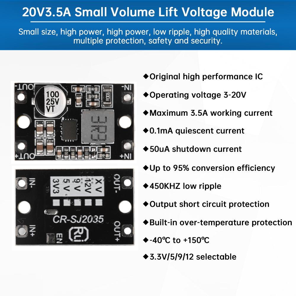 DC-DC Auto Lift Module Wide Voltage 3-20V Input To 3.3V/5V/12V Li-ion Battery Power Management Module Maximum 3.5A