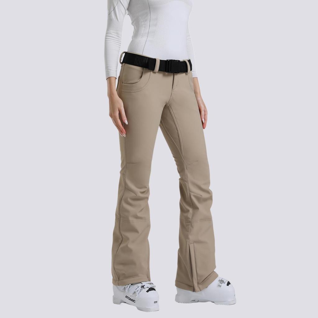 New Women's Slim Fit Ski Pants: Elastic, Double-Layered, Velvet-Lined, Windproof, Waterproof, Breathable, Solid Color.