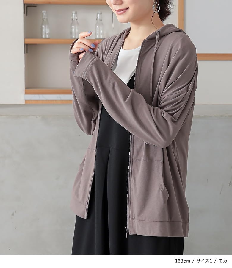 Oshare Walker UV Protection Hoodie for Women UV Protection Sheer Zippered Long Easy UV Solid Plus Sizes Available n'OrLABEL [Functional Hoodie] Top,
