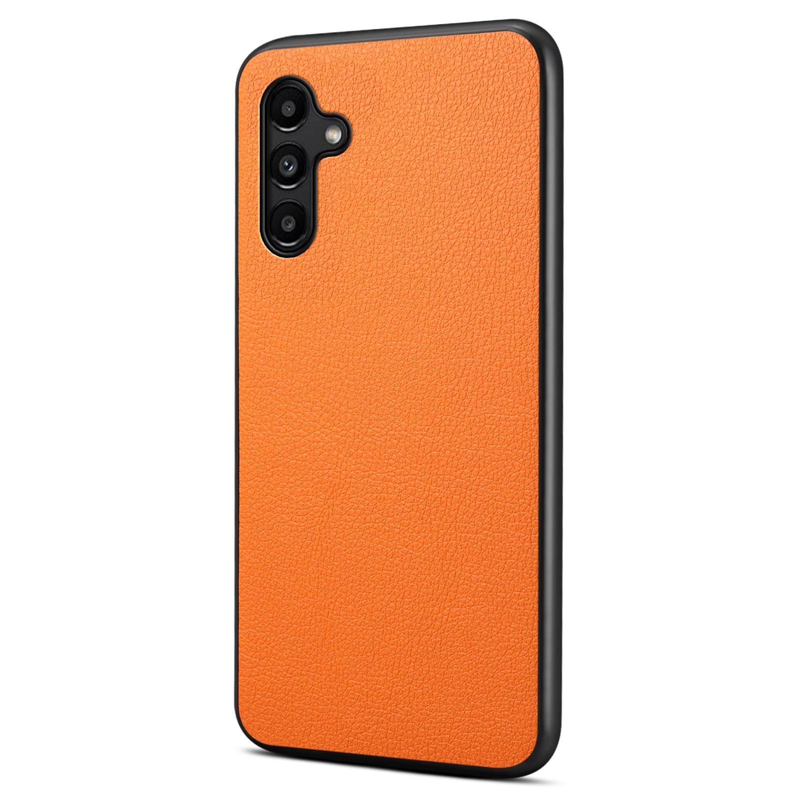 

For Samsung Galaxy A15 4G/5G Case Hybrid Leather Coated PC+TPU Shookproof Protection Cover Orange