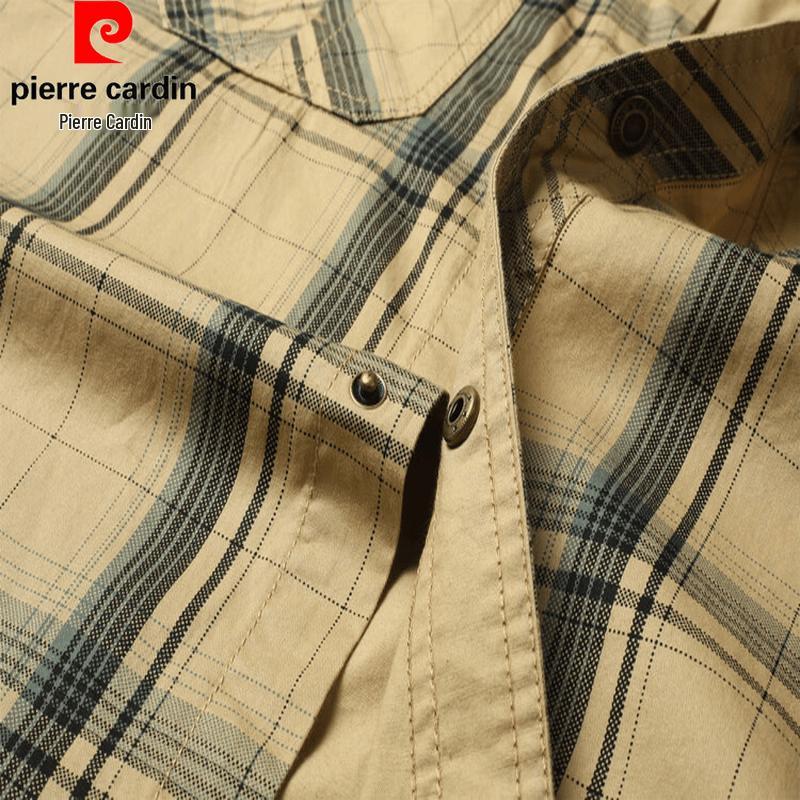 Pierre Cardin Men's Summer Plaid Pure Cotton Short Sleeve Shirt