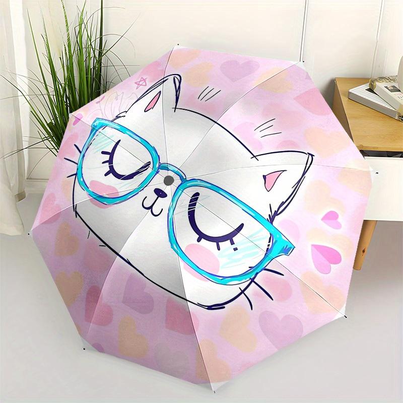 1pc white cat, glasses Themed High-quality Umbrella,Automatic Opening and Closing Umbrella,Multi-functional Umbrella G0811308