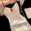 Women's Ice Silk Nightgown Set: Built-in Bra, Camisole, and Skirt - No Returns/Exchanges