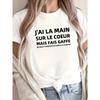 Women's Hand on Heart Print T-Shirt - Main Coeur Short Sleeve Crew Neck TopCasual Blouse for Spring Summer Casual Attire, Machine Washable Non- Tee