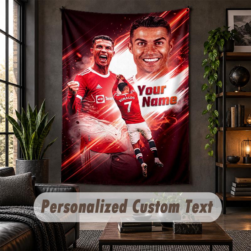 Arazzo da Parete Personalizzato, Testo Personalizzato Cristiano Ronaldo, Arte da Parete in Tessuto Morbido per Decorazione Interna