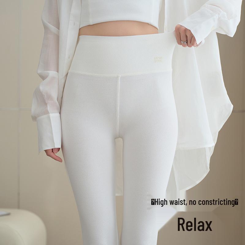 Petite Women's Ribbed Cotton Leggings - Spring/Autumn, High Elasticity, Grey