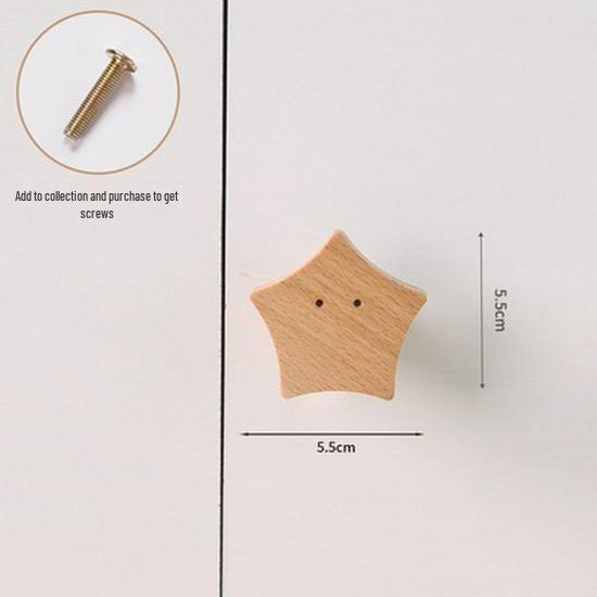 Nordic Star Moon Cloud Children's Wardrobe Handle - Solid Wood