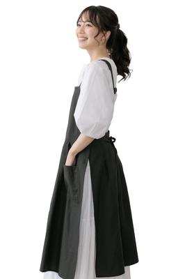 [chalino] Stylish Women's Cute Water-Repellent Apron Dress with Floral Pattern (Black)