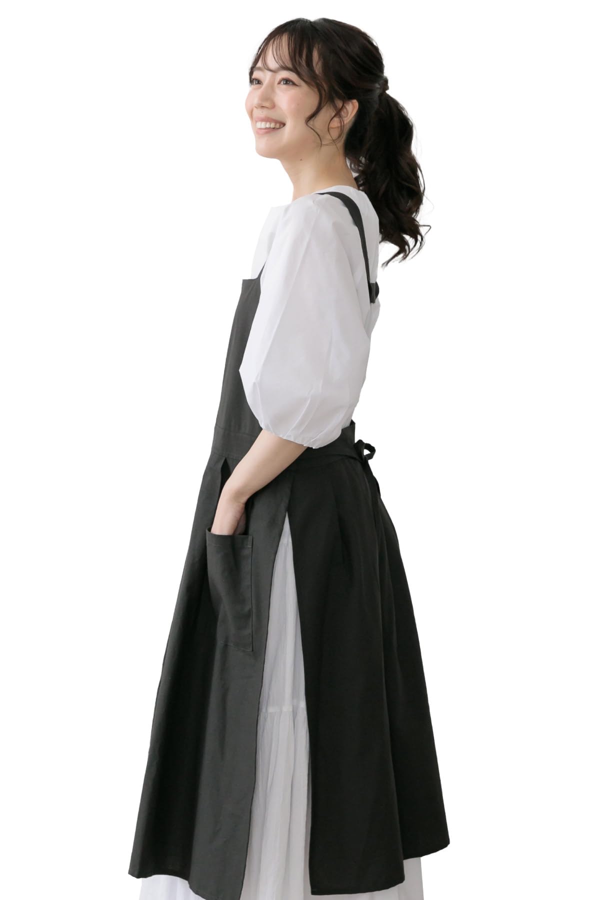

[chalino] Stylish Women s Cute Water-Repellent Apron Dress with Floral Pattern (Black)