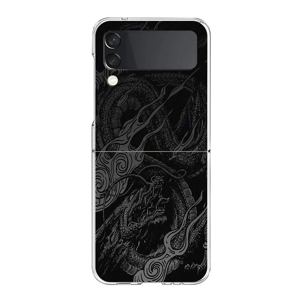 Dragon Design Clear Phone Case For Samsung Z Flip 4 5 Case Thin Transparent High Hard PC Shell On For Galaxy Z Flip 3 5 Cover